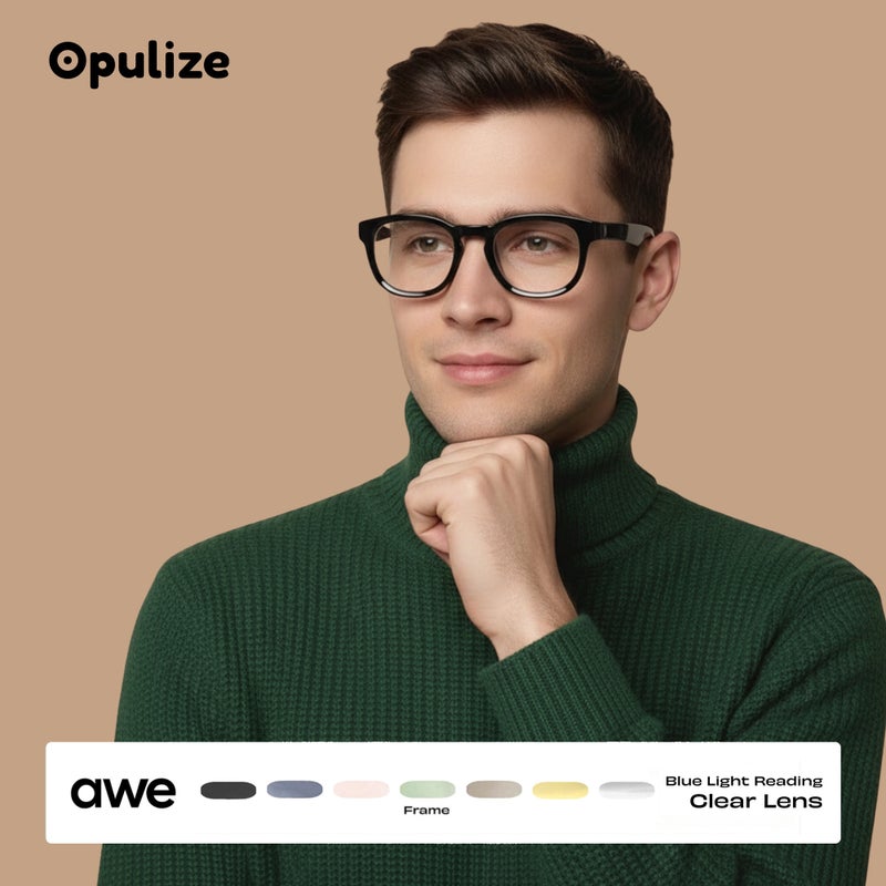 OPULIZE نظارات قراءة مضادة للضوء الأزرق AWE للنساء والرجال - 3 عبوات - دائري عتيق - نظارات كمبيوتر وألعاب مضادة للتوهج - حماية من الأشعة فوق البنفسجية وإجهاد العين - أسود شفاف أزرق رمادي +1.50 - Image 5